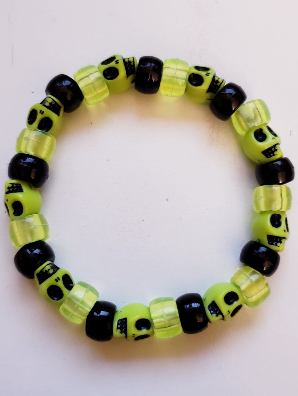 Handmade Black Neon Green Skull kandi bracelet